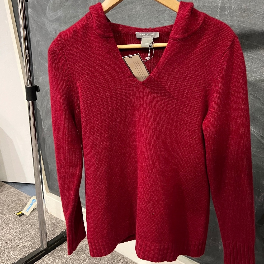 Cashmere Ann Taylor Red Hoodie Sweater Size L NWT